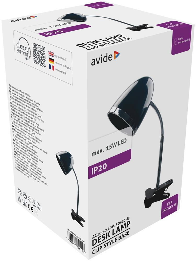 Avide Basic Skrivebordslampe Klemme Sort E27 max.15W - Avide