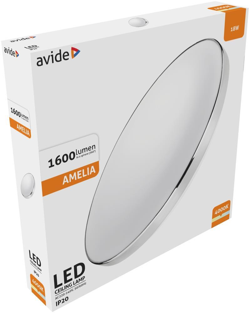 Avide LED loftlampe Oyster Amelia Krom 18W 355*65mm NW 4000K - Avide