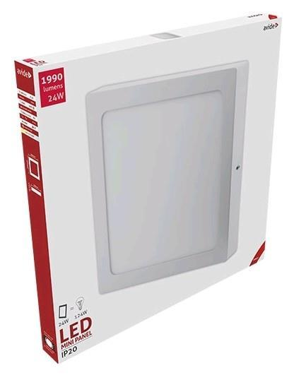 Avide LED Loftlampe Pålimet Kvadratisk ALU 24W WW 3000K - Avide