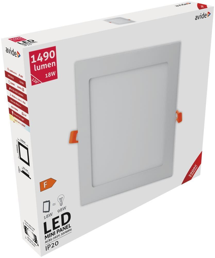 Avide LED Loftlampe Indbygningsspot Kvadrat ALU 18W WW 3000K - Avide