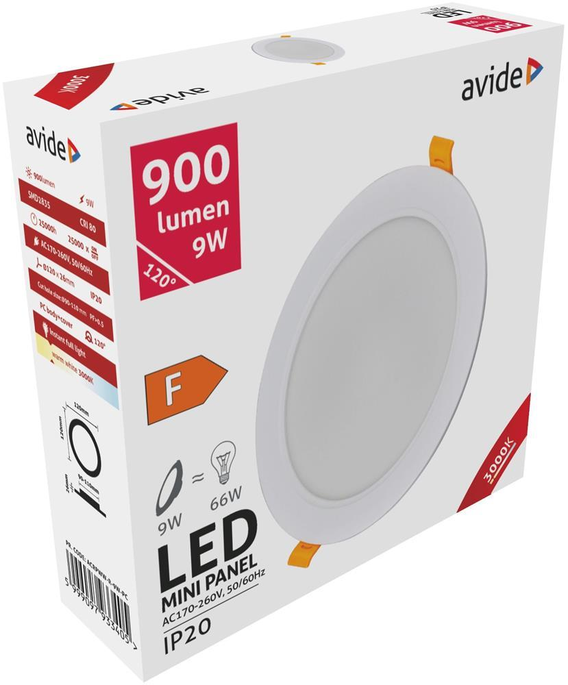 Avide LED loftslampe indbygningslampe rund plast 9W WW 3000K - Avide