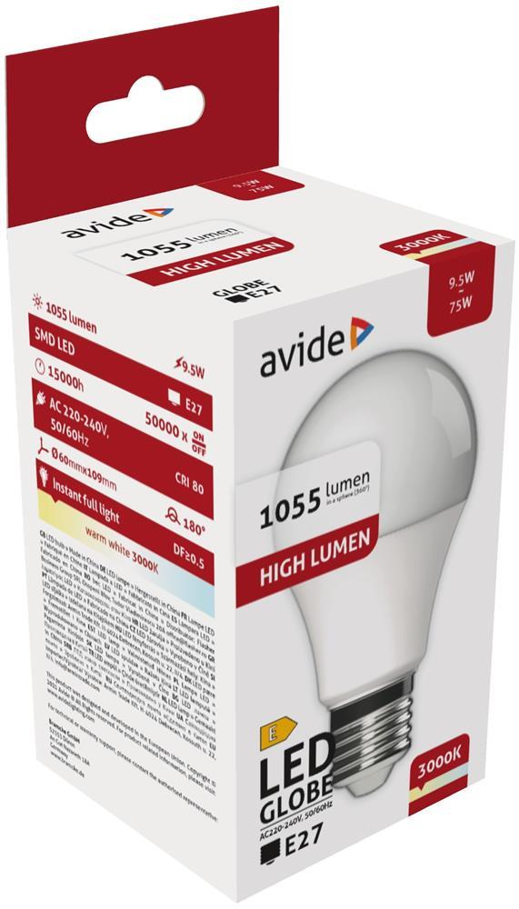 Avide LED Globe A60 9.5W E27 WW 3000K - Avide