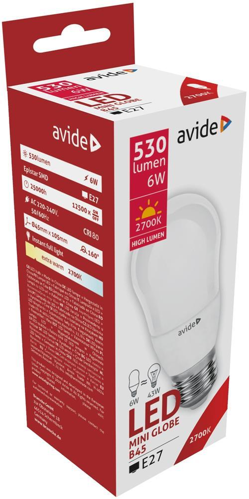 Avide LED Globe Mini B45 6W E27 EW 2700K - Avide