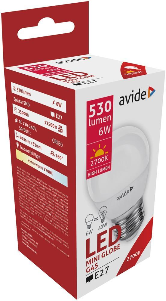 Avide LED Globe Mini G45 6W E27 EW 2700K - Avide