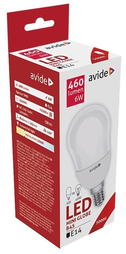 Avide LED Globe Mini B45 6W E14 WW 3000K - Avide