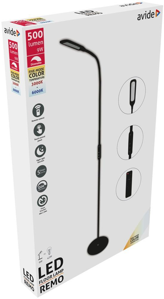 Avide LED Gulvlampe Remo 9W CCT Sort - Avide