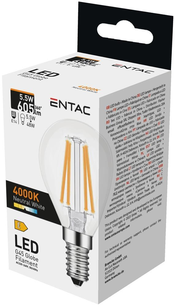 Entac LED Filament G45 5,5W E14 NW 4000K - Entac