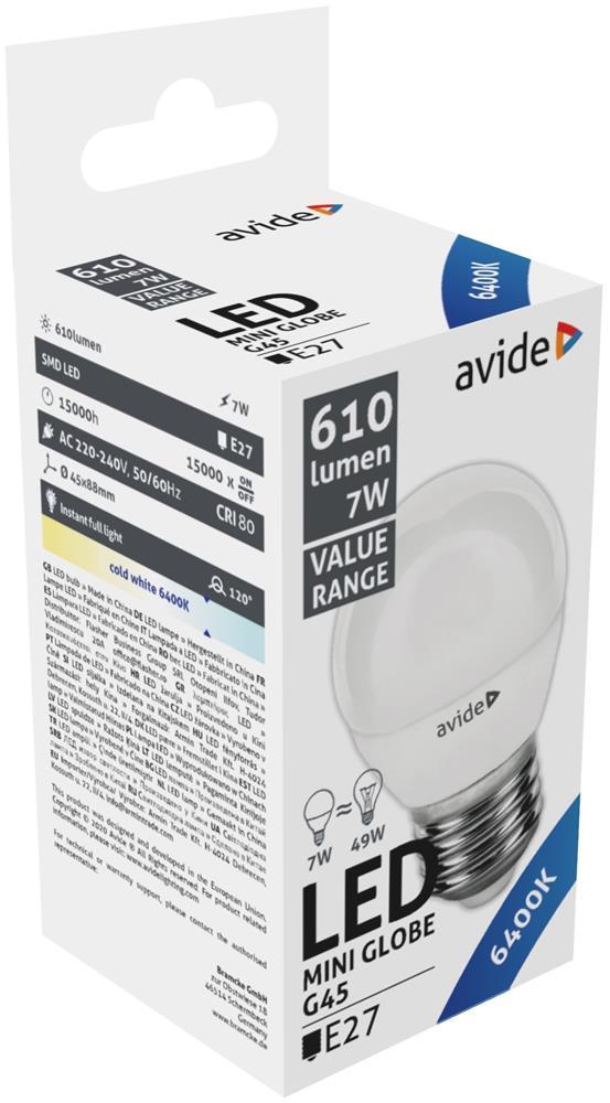 Avide Value LED Mini Globe E27 7W CW 6400K - Avide