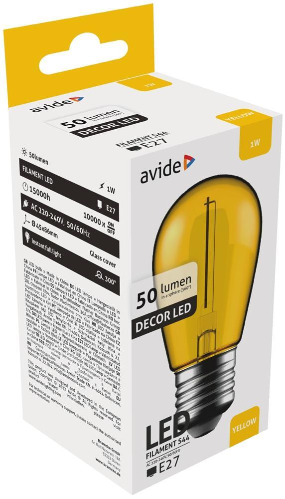 Avide Decor LED Filament pære 1W E27 Gul - Avide