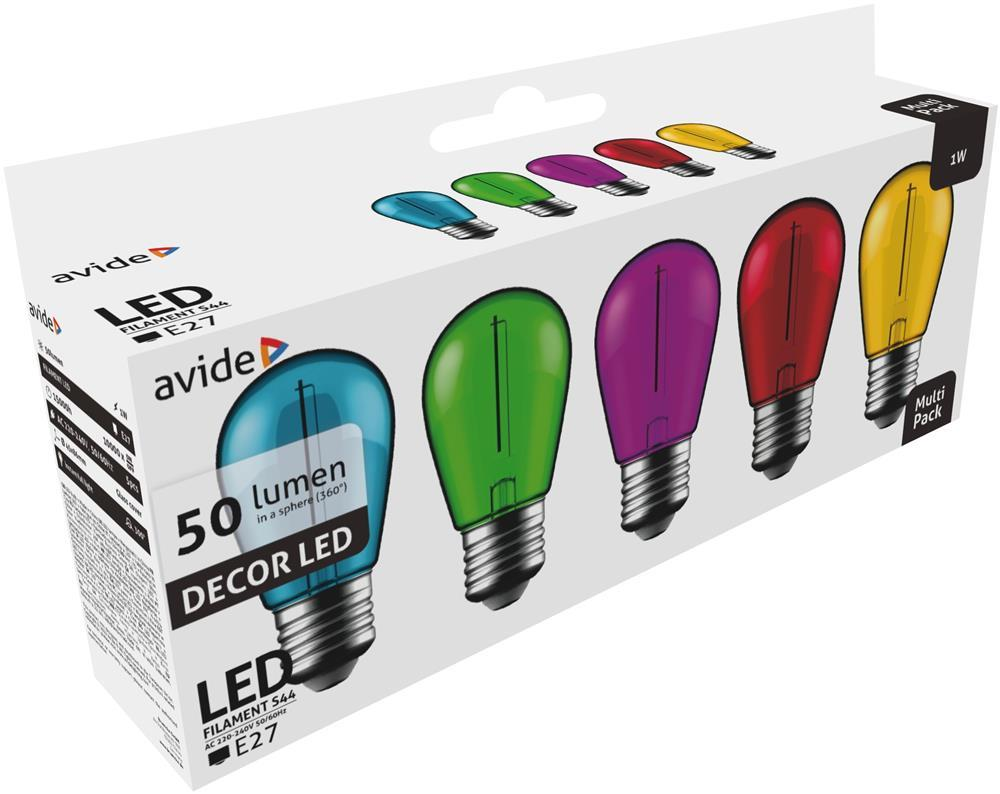 Avide Decor LED Filament bulb 1W E27 (Grøn/Blå/Gul/Rød/Lilla) - Avide