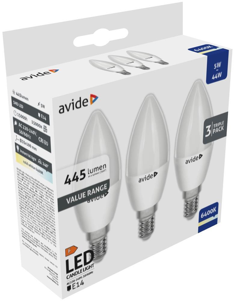Avide Value LED Candle E14 5W CW 6400K Trepak - Avide