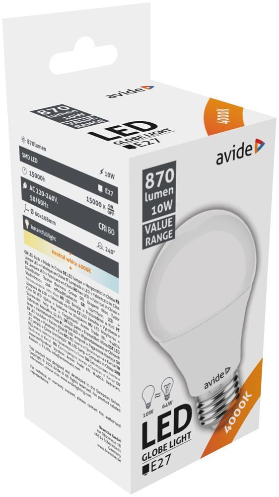 Avide Value LED Globe E27 10W NW 4000K - Avide