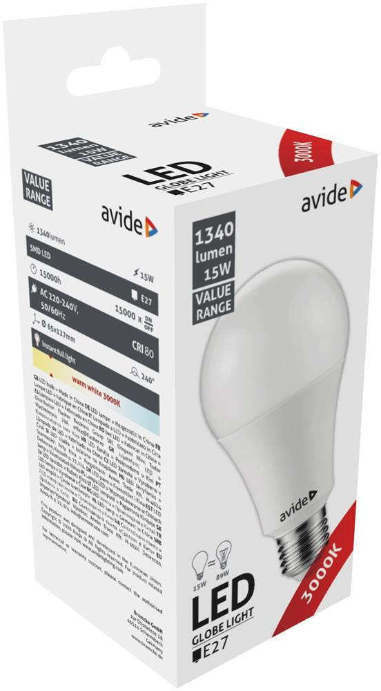 Avide Value LED Globe E27 15W WW 3000K - Avide