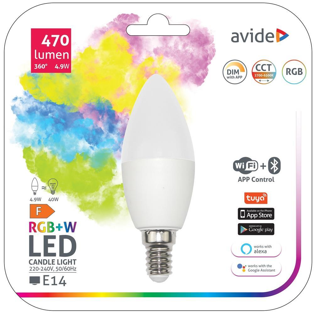 Avide Smart LED Candle 4.9W RGB+W WIFI + BLE APP Styring - Avide