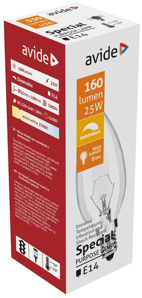 Avide Special Varmebestandig Pære C35 25W E14 WW - Avide