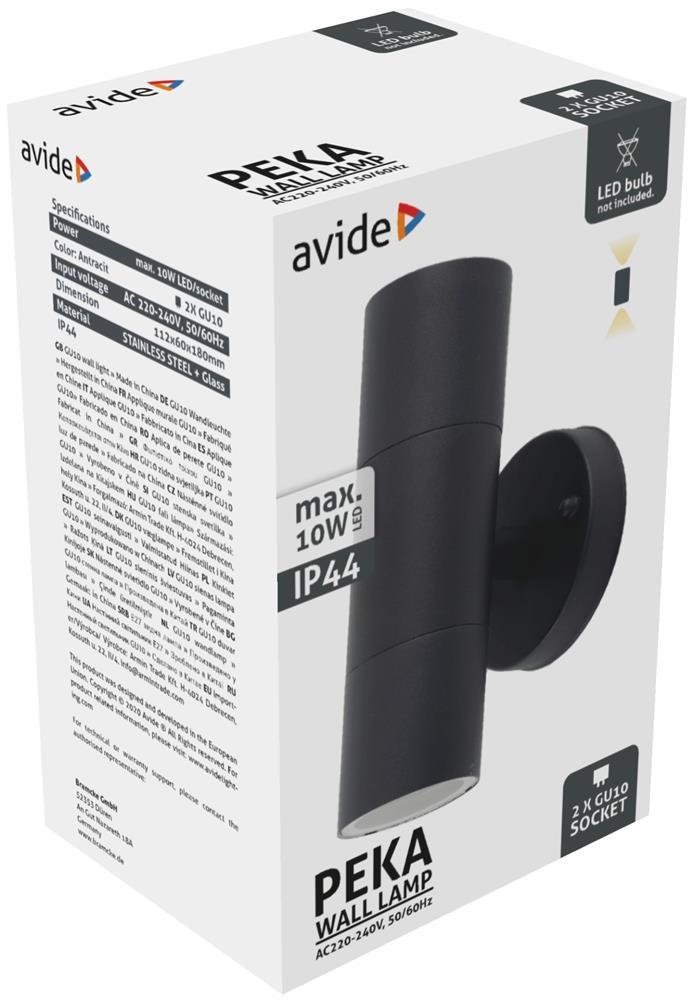 Avide Udendørsvæglampe Peka 2xGU10 IP44 Antracit - Avide