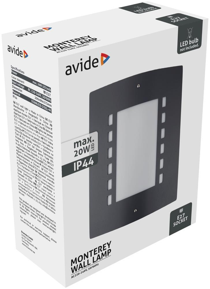 Avide Udendørsvæglampe Monterey 1xE27 IP44 Antracit - Avide