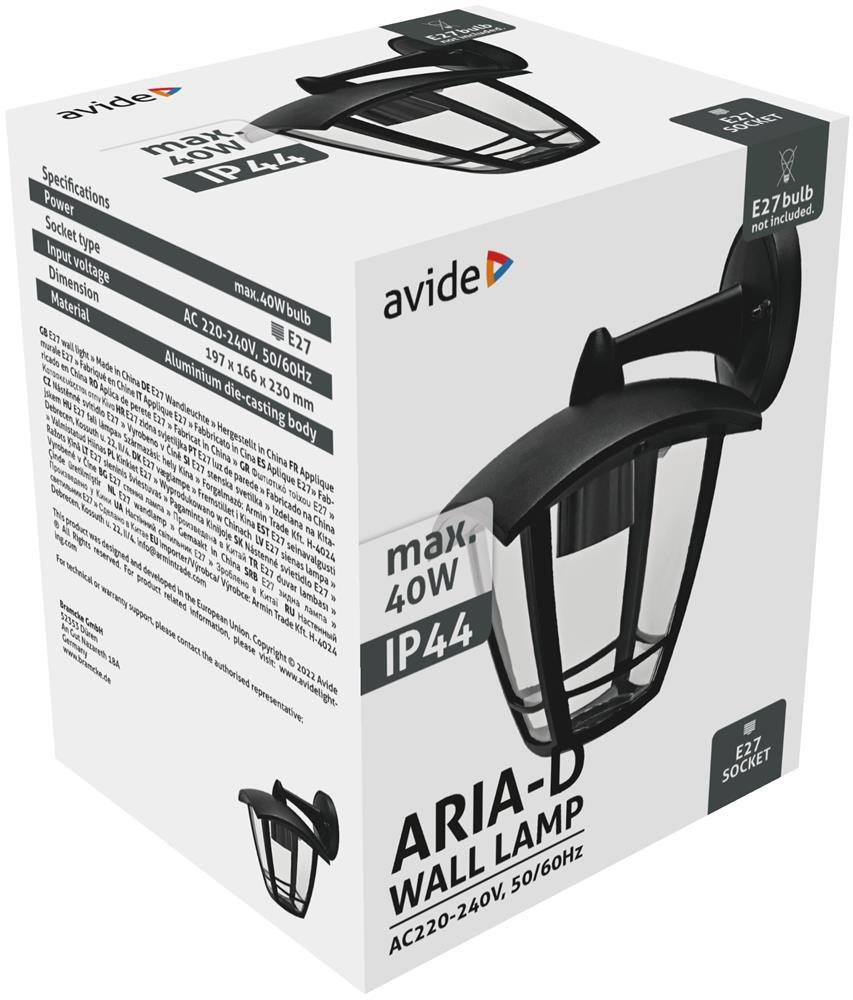 Avide væglampe Aria-D 1xE27 Sort IP44 - Avide