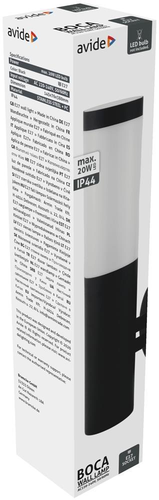Avide Outdoor Væglampe Boca 1xE27 IP44 Sort - Avide