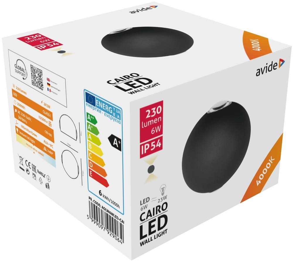 Avide Outdoor Væglampe Cairo 2-vejs LED 6W NW IP54 - Avide