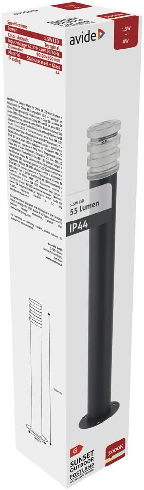 Avide Outdoor Post Lamp Sunset LED 1.5W WW 500mm IP44 Antracit - Avide