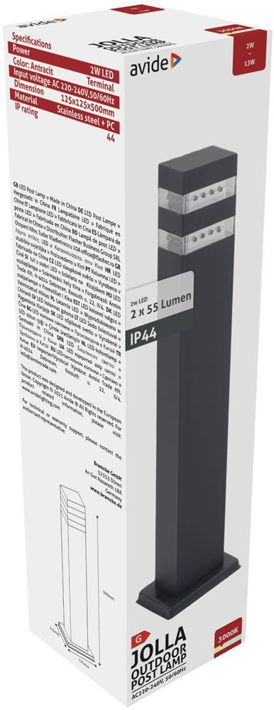 Avide Outdoor Post Lamp Jolla LED 2W WW 500mm IP44 Antracit - Avide