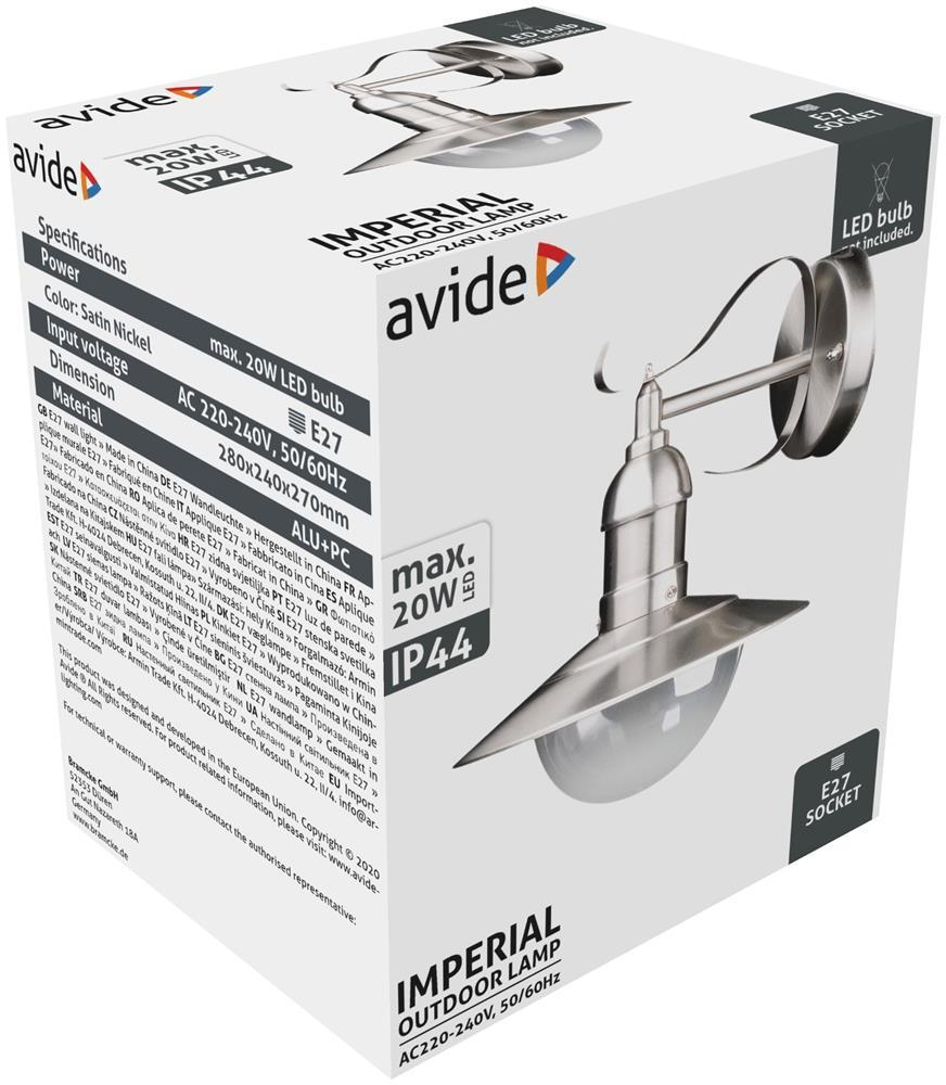 Avide Udendørsvæglampe Imperial 1xE27 IP44 Rustfrit Stål - Avide