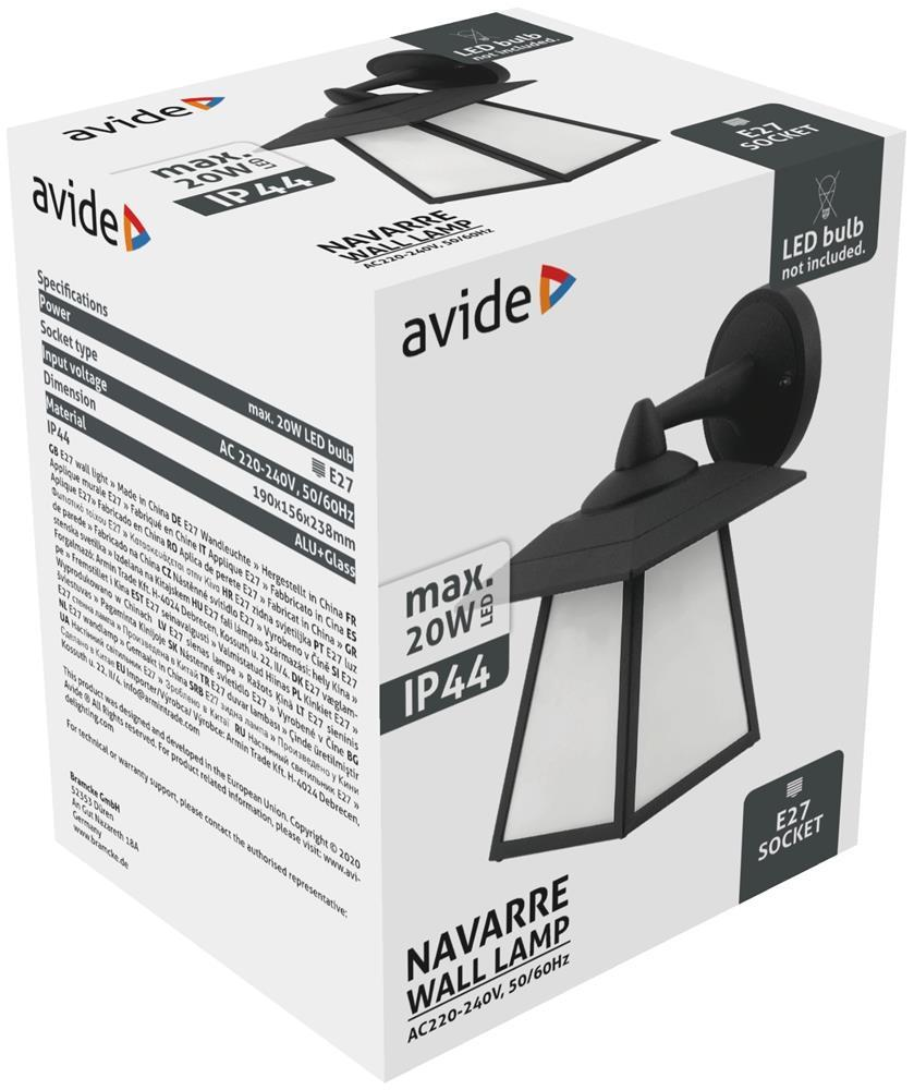 Avide Udendørsvæglampe Navarre 1xE27 IP44 Sort - Avide