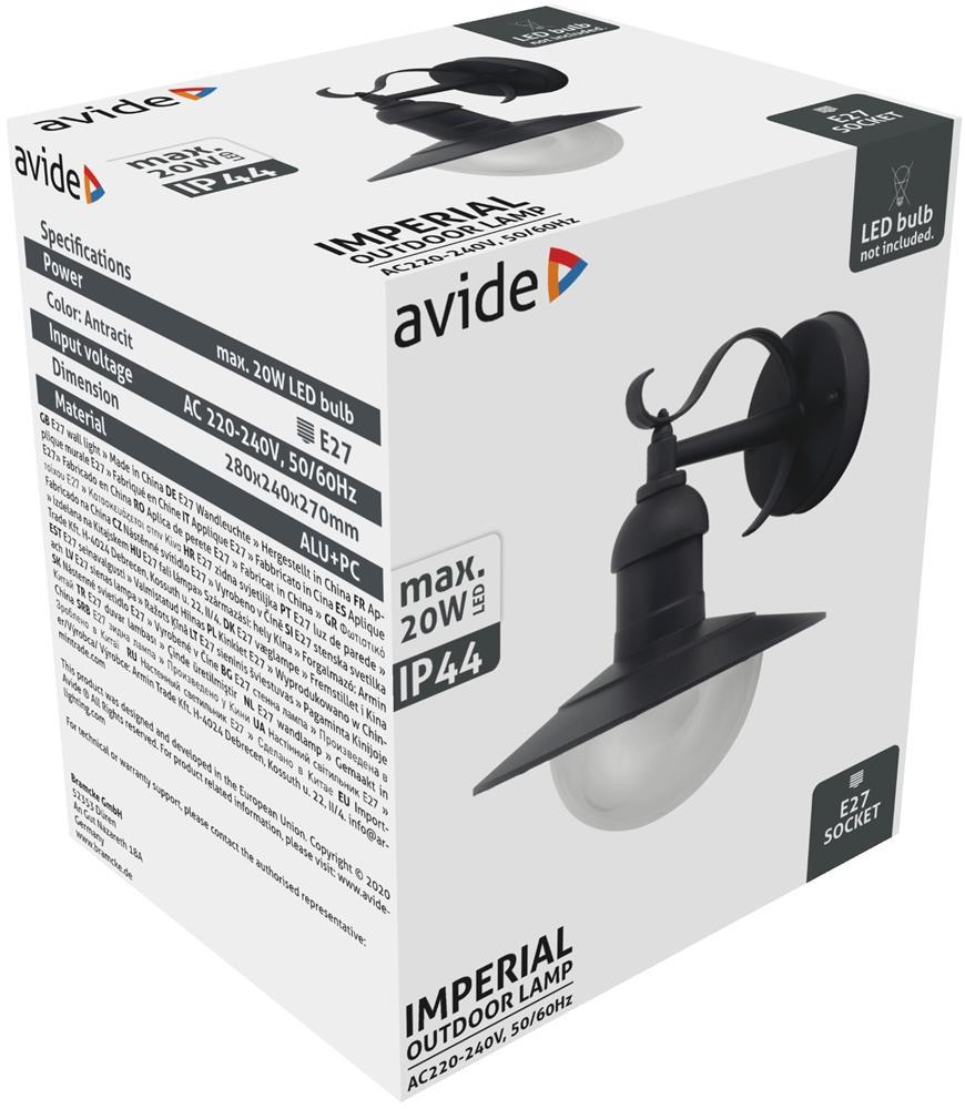 Avide Udendørsvæglampe Imperial 1xE27 IP44 Antracit - Avide