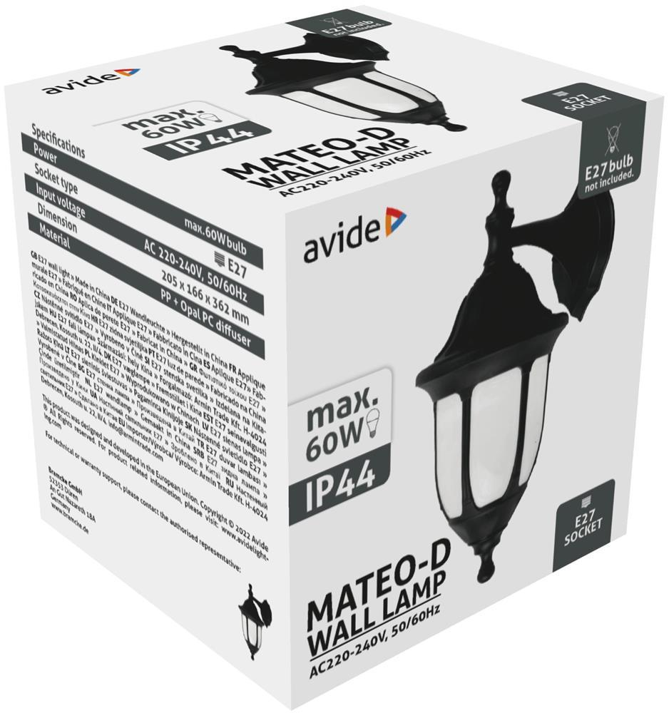 Avide Udendørsvæglampe Mateo-D 1xE27 Sort IP44 - Avide