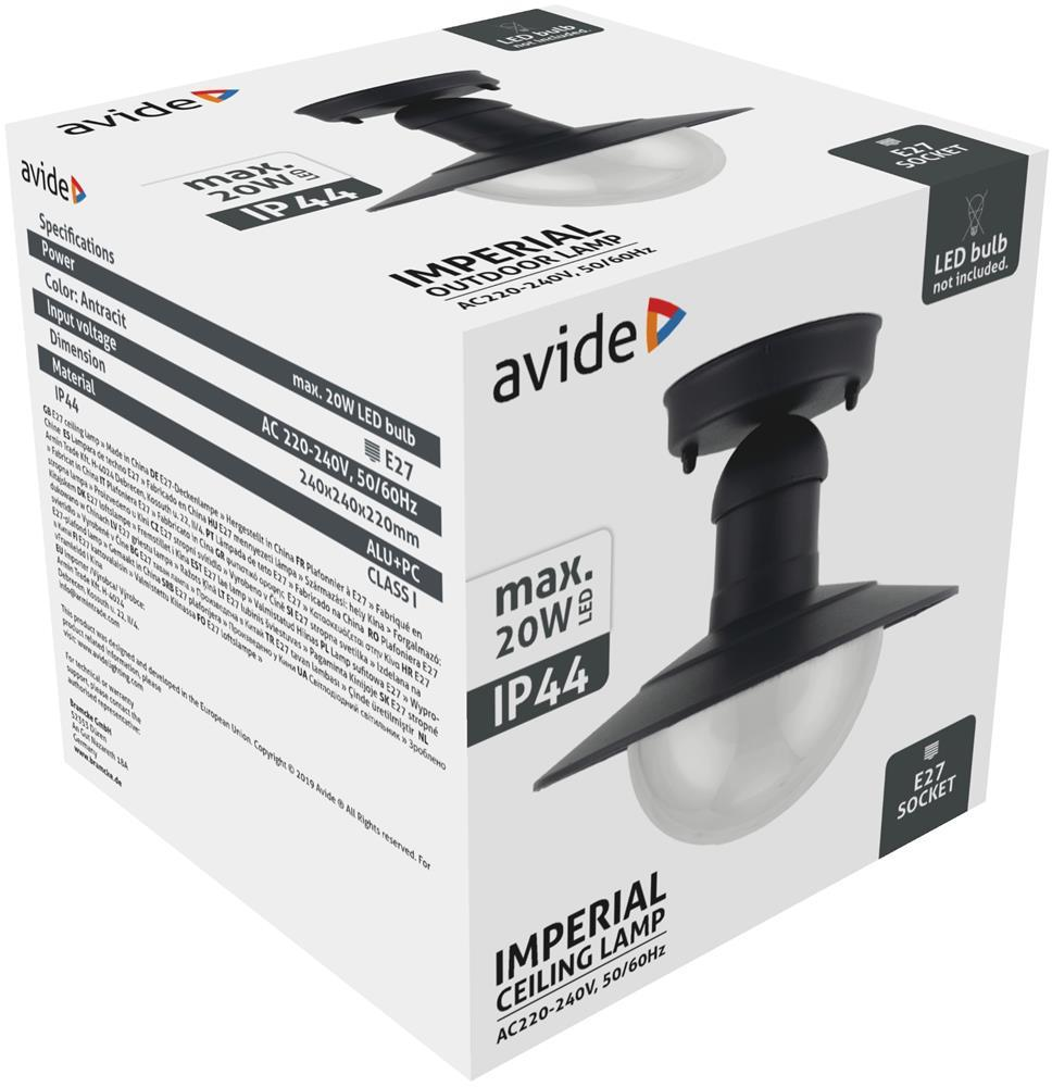Avide Udendørs Loftslampe Imperial 1xE27 IP44 Antracit - Avide