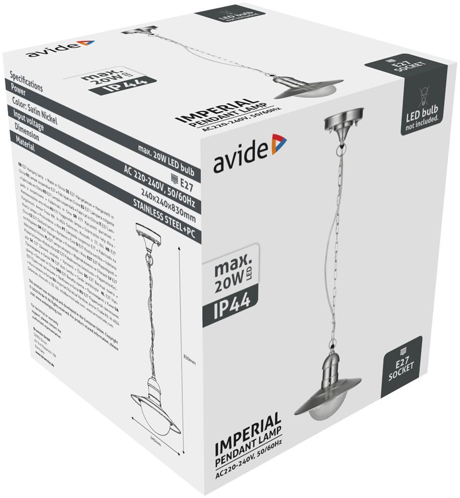 Avide Udendørs Hængende Lampe Imperial 1xE27 IP44 Rustfrit Stål - Avide