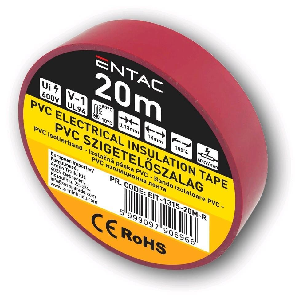 Entac Isoleringstape 0.13x15mm Rød 20m - Entac