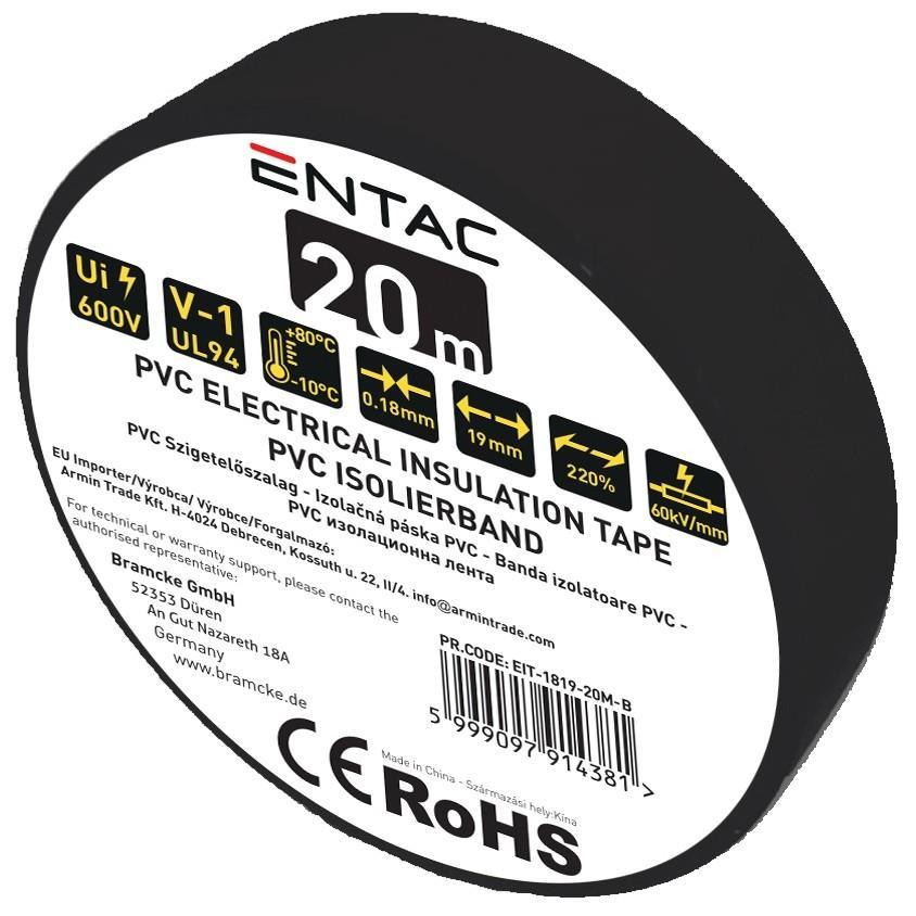 Entac Isoleringstape 0.18x19mm Sort 20m - Entac