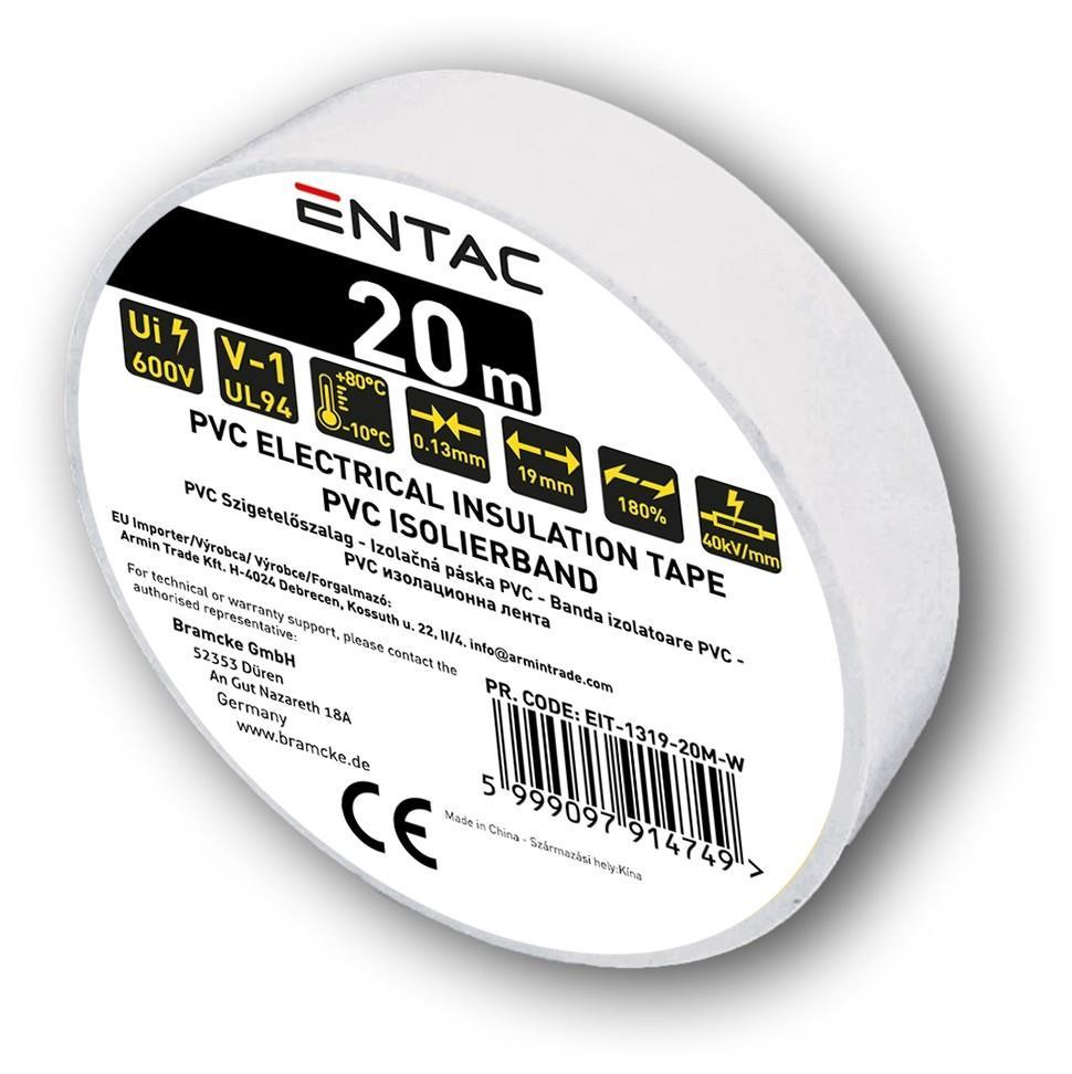 Entac Isoleringstape 0,13x19mm Hvid 20m - Entac