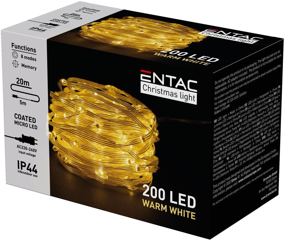 Entac Christmas IP44 200 PVC-belagt Micro LED WW 20m - Entac