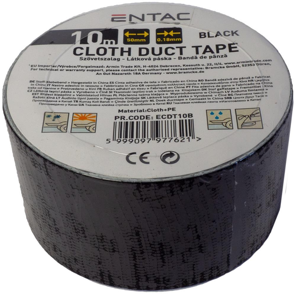 Entac Cloth Duct tape 0.18x50mm Sort 10m - Entac