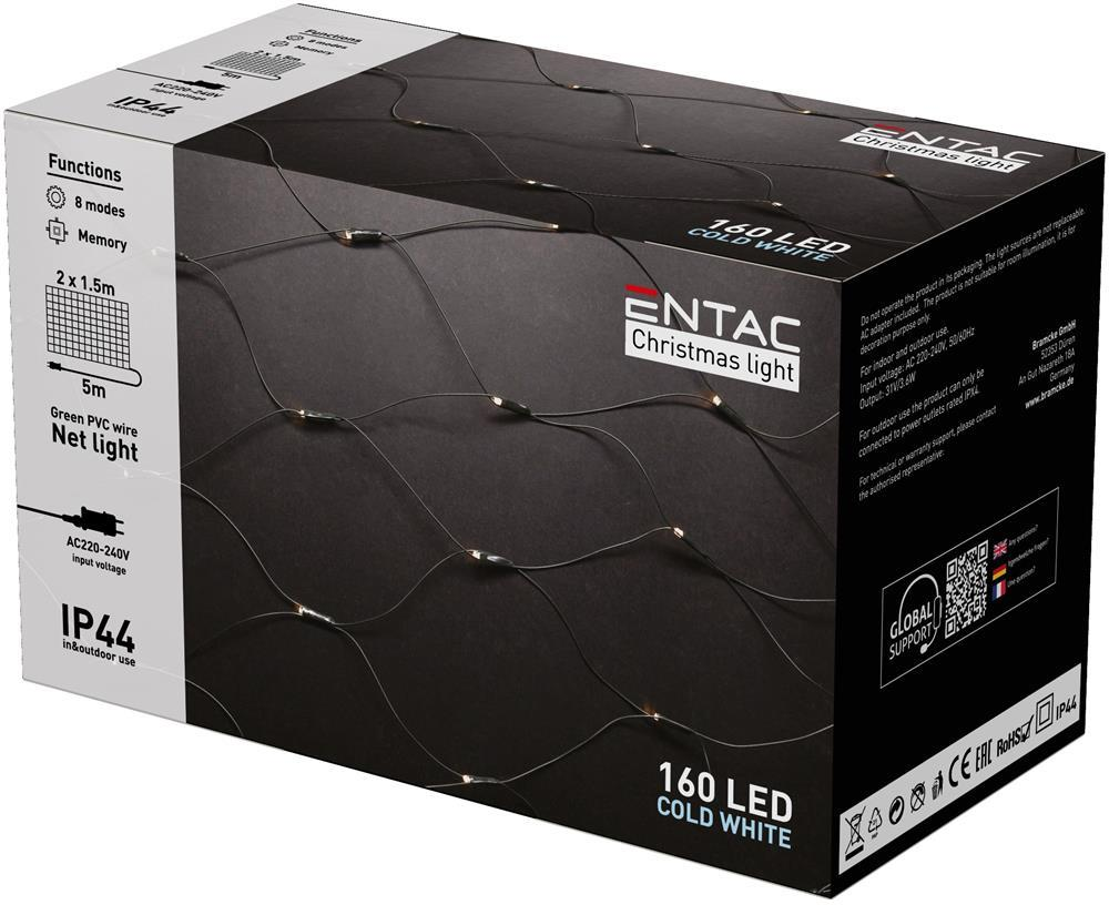 Entac Christmas IP44 Net 160 LED 2m x 1,5m CW - Entac