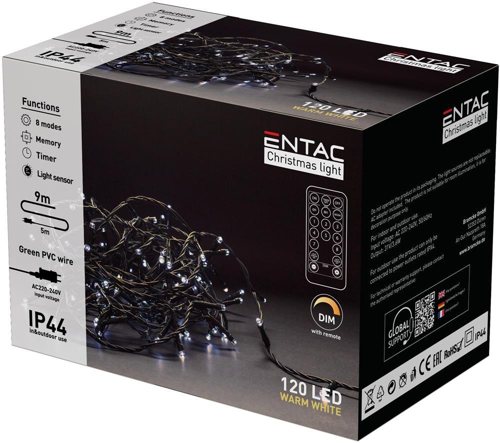 Entac Christmas IP44 120 LED Light WW 9m med fjernbetjening - Entac
