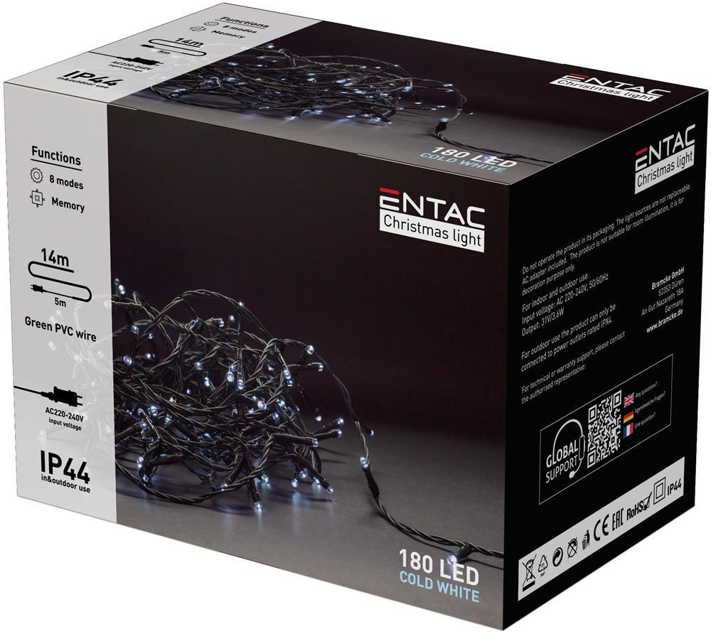 Entac Christmas IP44 180 LED Light CW 14m - Entac
