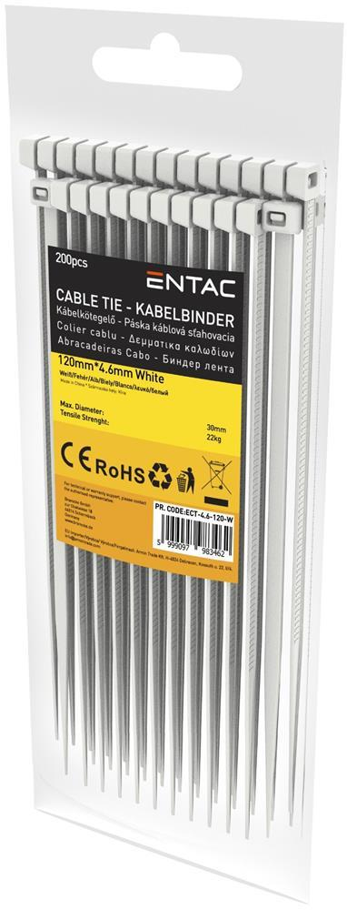 Entac Kabelbinder 4,6mmx120mm Hvid 200stk./Pose - Entac
