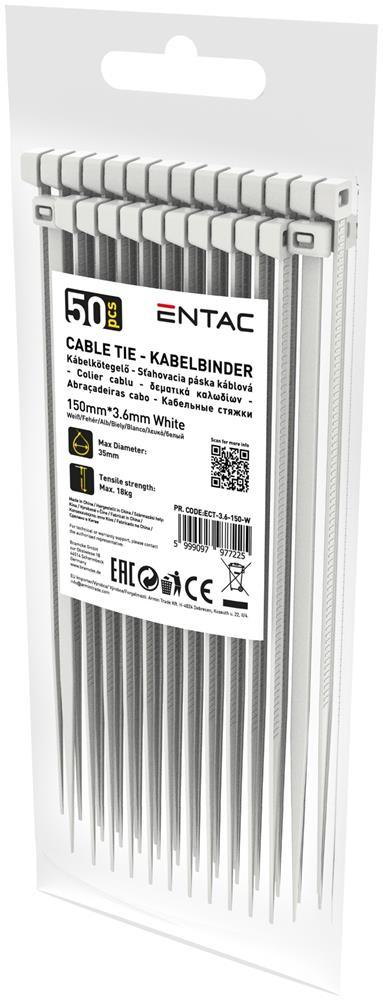 Entac Kabelbinder 3,6mmx150mm Hvid - Entac