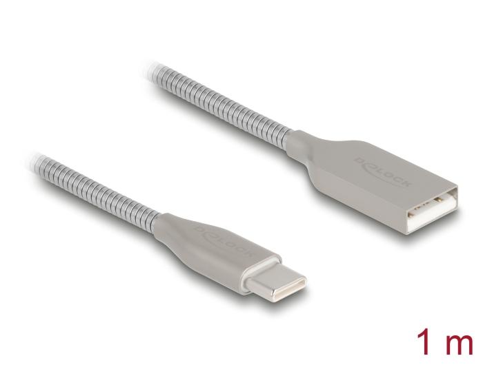 Delock USB-kabel med metalhus, USB type-A stik til USB type-C™ stik
