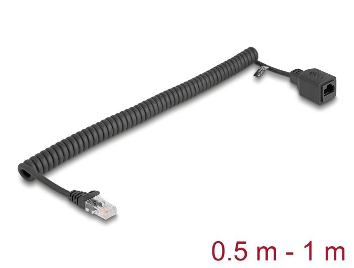 Delock RJ45 Spiralkabel Stik til Stik Cat.5e UTP 0,5 m til 1 m sort