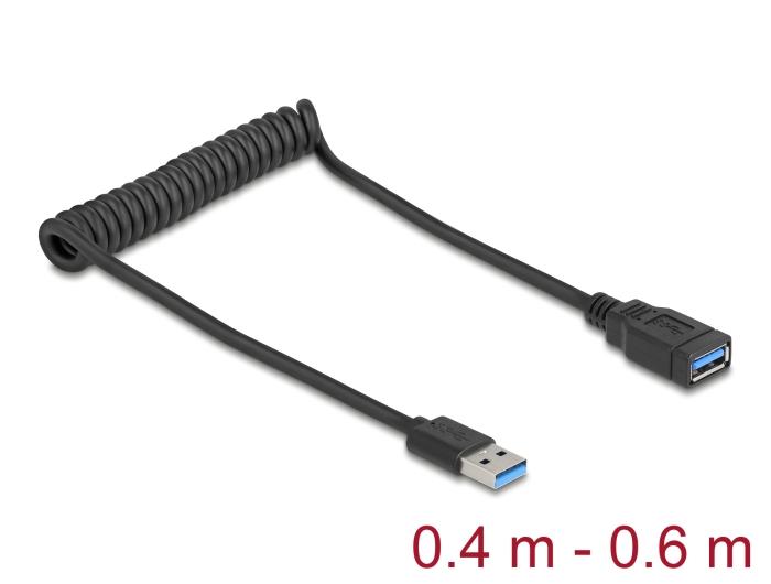 Delock USB 5 Gbps Spiralkabel Type-A Stik til Type-A Stikkontakt 0,4 m til 0,6