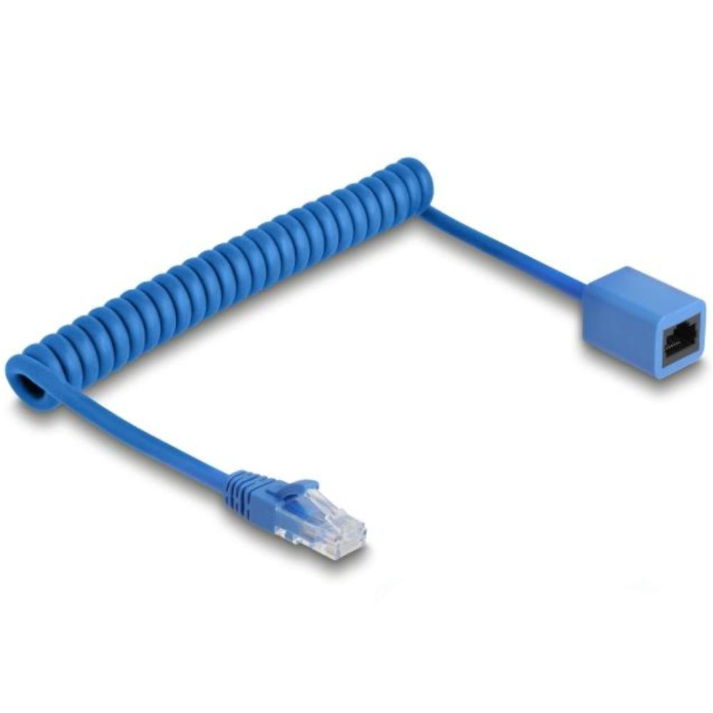 Delock RJ45 Spiralkabel Stik til Stik Cat.6 UTP 0,6 m til 1,2 m blå