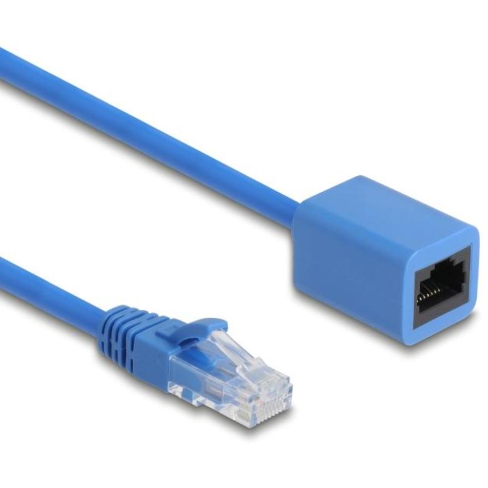 Delock RJ45 Spiralkabel Stikdåse naar Aansluiting Cat.6 UTP 0,45 m tot 0,75 m blå