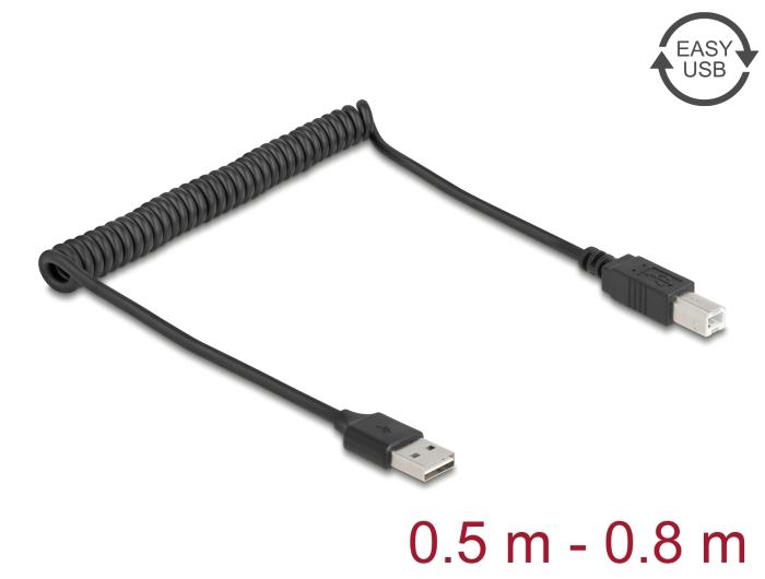 Delock Spiralkabel EASY-USB 2.0 Type-A stik til USB Type-B stik 0,5 m b