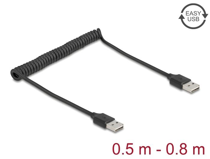 Delock Spiralkabel EASY-USB 2.0 Type-A stik til EASY-USB Type-A stik 0,