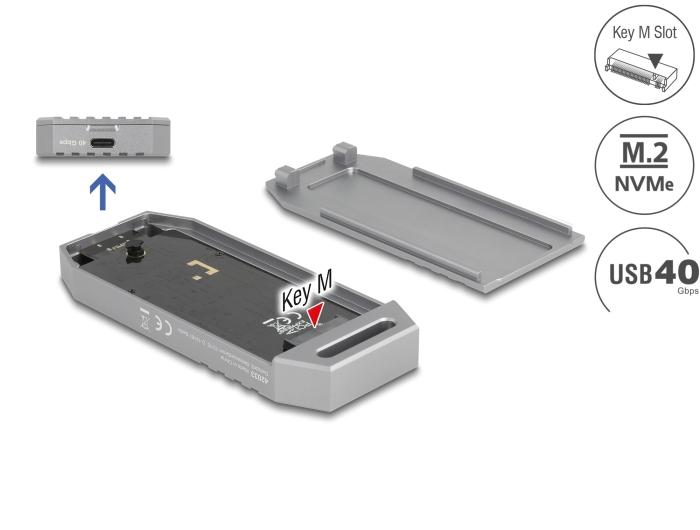 Delock M.2 NVMe SSD kabinet USB 40 Gbps – værktøjsfrit